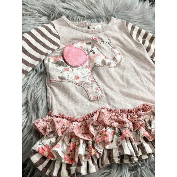 Rare Editions Girls Elephant Multi-Pattern Ruffle Top Size 18month - Picture 2 of 2